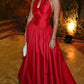 Halter-Neck Keyhole Gown With Flower Accent