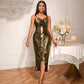 Female Solid Color Summer Sling Golden Party Dress