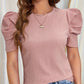 Casual Solid Color Puff Sleeve Solid Round Neck T-shirt