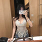 Summer New Sneaky Design Sexy Backless Seaside Holiday Halter Knitted Short