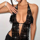 Halterneck With Suspenders Top Sequined Lace-up Tight Vest