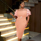 Water Soluble Lace Short Sleeve Satin Stitching Sleeves High Waist Slit Party Dress Skirt