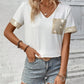 Pocket V-neck Patchwork Top T-shirt Casual T Short Sleeve