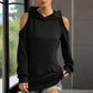 Women's Solid Color Long Sleeve Off-Shoulder Hoodie - Spring & Summer Fashion Casual Pullover Top