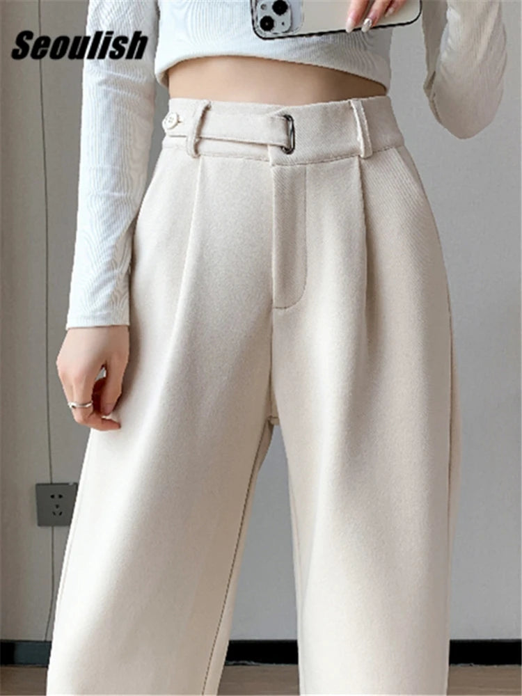 Chic Full-Length Woolen Trousers